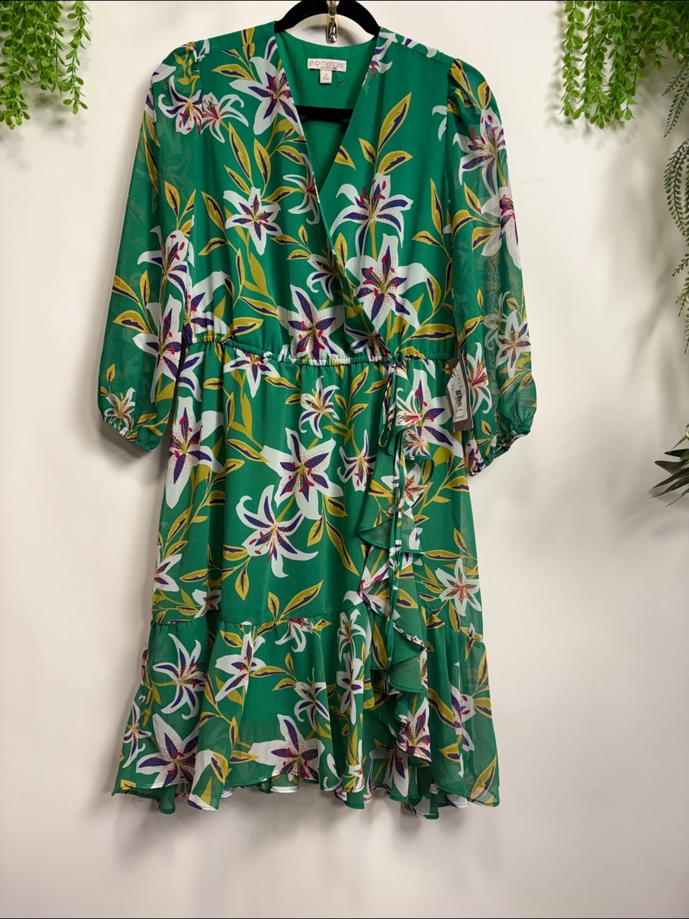Eva Mendes for New York & Company Green Floral Midi Dress